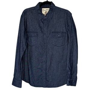 Coastal Men’s Chambray Cotton Button Up Shirt Navy Patch Pocket Size L
